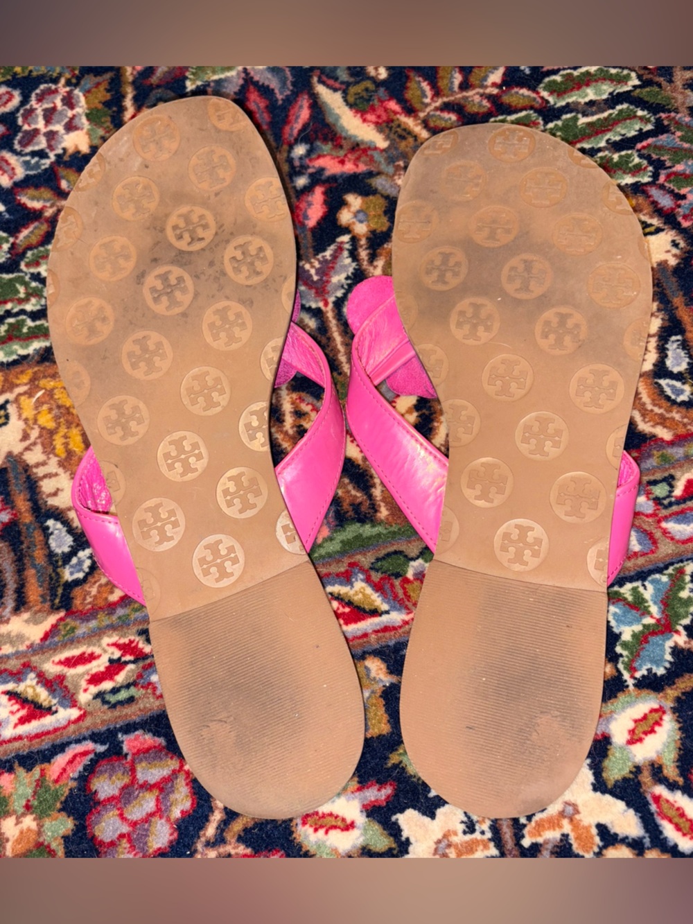 Tory Burch Pink Leather Breeley Floral Flip Flop Sandals 10 M - Picture 4 of 5